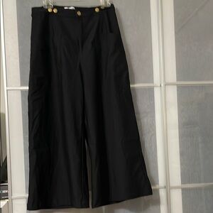 Black Wide-Leg Pants with Gold Buttons